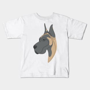 Great Dane - one line drawing with colour Kids T-Shirt